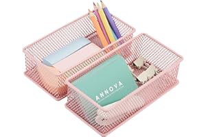 Annova Mesh Drawer Cabinet and Shelf Organizer Bins Storage Basket School Office Supply Holder Tray- Set of 2 (Light Pink, 15x7.5x5 cm)