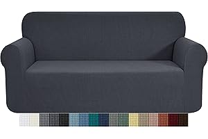 CHUN YI 1 Piece Jacquard Checks Stretch Fabric Couch cover, Stylish Sofa Slipcover For 2 Seater Love Seat Couch Durable Furniture Protector(2 Seater,Grey)