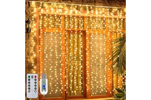 ‎OLLNY Ollny Lichtervorhang innen aussen, 3x3m 300 LED Lichterkette außen innen USB mit Fernbedienung Timer, dimmbar Lichterketten Vorhang für Fenster Weihnachten Schlafzimmer Wand(warmweiß)