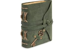 GLOBEECRAFT Diario vintage in pelle verde con chiave - Taccuino da viaggio vintage con carta di cotone - Taccuino diario compatto 18 x 13 cm, quaderno di cuoio ideale per viaggi, note e riflessioni personali