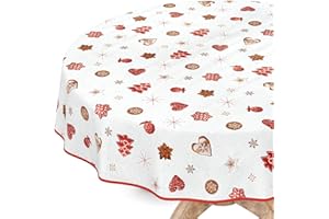 ANRO Obrus ceratowy zmywalny, na Boże Narodzenie, okrągły, 140 cm, z obszyciem (obszyty), sylwester, cerata