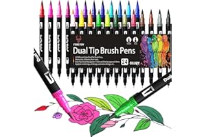 FORETOY Feutres Coloriage 24 Couleurs Stylo Aquarelle Brush Pen Marqueur pour Feutres Coloriage Adulte et Enfant, Bullet Journal, Dessin, Peinture, Mandala, Pointe Pinceau et Pointe Fine