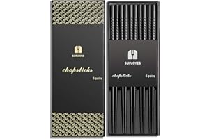 SUPJOYES 5 Pairs Fiberglass Chopsticks - Reusable Chopsticks Dishwasher Safe, Japanese Chinese Chop Sticks with Wave Pattern, 9 1/2 Inches