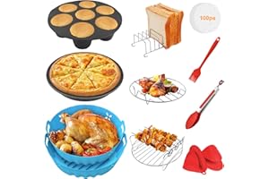KANYUNCD 12PCS Air Fryer Accessories Set, Compatible with Ninja, Tower, COSORI, Reusable Air Fryer Liners &Silicone Gloves & Air Fryer Rack&Food Clip etc