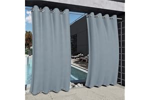 Clothink 2er Set Outdoor Vorhänge Wasserfest Sonnenschutz Winddicht Rostfrei Schnelltrocknend mit Ösen für Terrasse Garten Balkon Familienhaushalte einfache Montage farbecht haltbar(132x215cm, Grau)