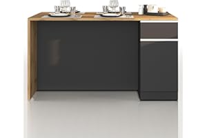 WHOUS Isola Cucina SOLE con 2 Ante e 2 Cassetti, Tavolo da Pranzo e Piano di Lavoro, Ideale per Open Space e Spazi Ridotti, 160x90x90 cm, Antracite Opaco e Rovere