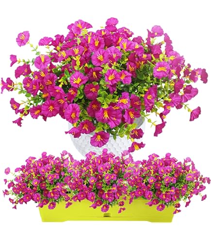 Yafe 12 Mazzi Di Fiori Artificiali, 9 Colori, Resistenti Ai Raggi UV, Fiori Finti In Seta, Fiori Di Plastica Per Interni O Esterni, Fioriere Da Appendere Per La Casa E Il Giardino - 7