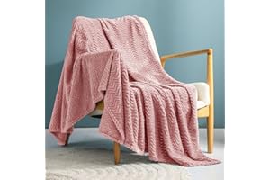 Exclusivo Mezcla Large Flannel Fleece Throw Blanket, 127x178 CM Sofa Throws, Soft Jacquard Weave Wave Pattern Throws for Sofa, Dusty Pink Blanket