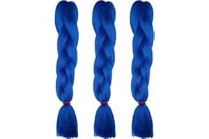 weWelle Extensiones Pelo 100% Kanekalon Jumbo | Azul - Blue | Pack 3 uds. 24’’ 60 cm 100 gr. | Cabello Sintético Trenzas Africanas Suave y Duradero.