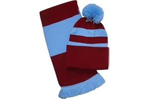 ARENA SCARVES Claret and Sky Blue Striped Hat and Scarf Set