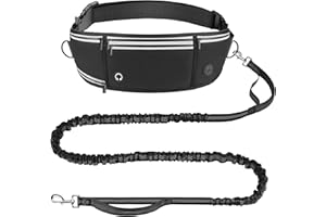 Looxmeer Guinzaglio Mani Libere per Cani, Guinzaglio per Cani da Corsa, Passeggio, Trekking con Cintura in Vita Regolabile e Custodia per l'Acqua con Filo Riflettente, Nero