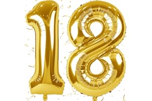 KAINSY Luftballon 18. Geburtstag Zahl 18 Gold XXL Riesen Folienballon 100cm Geburtstagsdeko Jungen Ballon Zahl Deko zum Geburtstag. Fliegt mit Helium, Gold Zahl 18