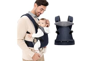 IULONEE Marsupio per Neonati Ergonomico Porta Bebè Portaneonati con Bavaglini Staccabili Baby Carrier Carry Porta bambini 3-36 Mese (3-15kg) (Blu Scuro)