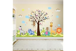 WALPLUS Wallflexi Office Home Decoration Wall Stickers "Happy Hills & Zoo" Wall Murals Removable Self-Adhesive Decals Art Nursery Kindergarden School Baby Toddler Children Kids Room Decoration, Multicolour