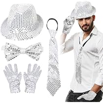 Vestito con glitter da uomo, accessorio per costume da uomo, con bretelle, papillon, cravatta, guanti, paillettes, oro per feste di carnevale