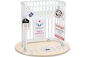‎BABYBAY babybay Boxspring Side Bed, Solid Beech Wood, Compact and Transformable, Children's Bed Height Infinitely Adjustable, Grows with Your Child (White Painted), Includes Mattress, Grid, Wheels