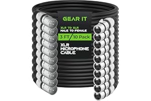 GearIT XLR to XLR Microphone Cable (3 Feet, 10-Pack) XLR Male to Female Mic Cable 3-Pin Balanced Shielded XLR Cable for Mic Mixer, Recording Studio, Podcast - Black, 3ft, 10 Pack