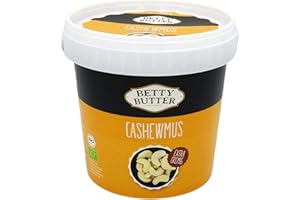 ‎BETTY BUTTER Bio Cashewmus, 1 kg Eimer, Premium Nussmus ohne Zucker, Cashewpüree, natürliches Cashewmus ohne Zusatzstoffe, aus Fairtrade-Bio-Cashews, extra cremig