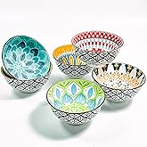 Small Bowls, Ice Cream Dessert Bowl 300ml Ceramic Bowl Set of 6, Colorful Shallow Bowl for Side Dish Snack Appetizer, Microwa