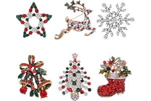 Emibele Christmas Brooch, Pin Closure Rhinestone Sparkling Xmas Brooch Christmas Jewelry Gifts Christmas Tree, Reindeer, Boots, Snowflake, Bell Bow Knot, Star, Wreath, Heart, Candy Cane, Angel