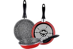 MAGEFESA K2 Set de Sarténes, Acero esmaltado vitrificado, Inducción y lavavajillas, Rojo, 24/26/28 cm