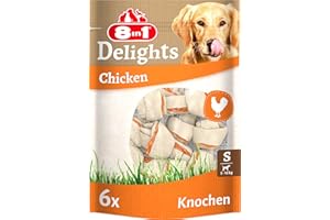 8in1 Delights Chicken Knochen S - gesunder Kauknochen für kleine Hunde, hochwertiges Hähnchenfleisch eingewickelt in Rinderhaut, 6 Stück