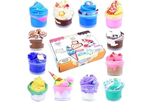 ToysButty Fluffy Slime Kit Confezione 12 Colorati, Butter fommy in contenitori per Ragazze Ragazzi, Per fare Slimes de Gelato, Con Giacattolo Charms, Gadget Squishy DIY per Compleanno Bambini
