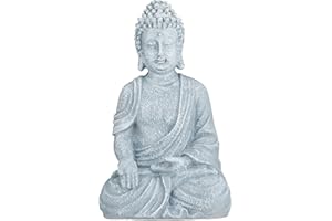 ‎RELAXDAYS Relaxdays Buddha Figur sitzend, 40 cm hoch, Feng Shui Deko, wetterfest & frostsicher, große Garten Dekofigur, hellgrau