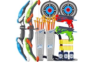 Doloowee Arco e Frecce per Bambini, Tiro con L'Arco per Bambini con Luci LED-Include Arco，Frecce，Bersaglio，Giocattoli per Interni ed Esterni per Bambini da Esterno per 4 5 6 7 8-12 Anni（Rosa）