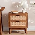 Bme Jasper Deluxe Solid Wood Rattan Nightstand Fully Assembled-Mid Century Modern Side Table with 2 Drawers-Multipurpose use for Living Room, Bedroom-Dark Chocolate