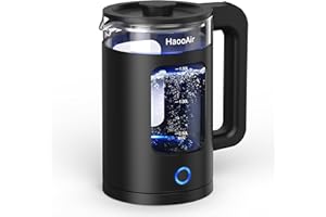 Haooair Electric Kettle, 1.5 Liter Easy to Clean Glass Kettle with Blue LED, Fast Boil Quiet, BPA-Free, Boil-Dry Protection