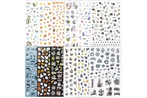 FLOFIA 12 Blatt Nagelsticker Herbst Sommer Nagelaufkleber Blätter Ahornblatt Selbstklebend Nail Art Sticker Nagel Tattoo Fingernägel Maniküre Abziehbild DIY Nagel Deko