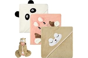 Aolso Cape de Bain Bébé à Capuche, 3pcs 80 x 80cm Sortie de Bain Bébé Super Absorbante, Peluche De Corail De Haute Qualité, Serviettes de Bain pour bébé, Chat Orange + Panda Blanc + élan Brun