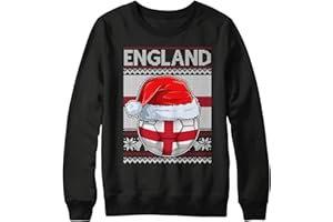 PURPLE PRINT HOUSE England Christmas Jumper Sweatshirt Unisex Boys and Girls Funny Santa Hat Flag with Football Xmas Fair Isle Ugly Sweater World Champions Gift Cup 2022