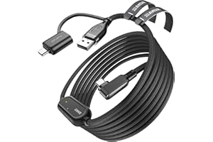 AMVR Link Kabel mit Ladeanschluss 5m(16Ft) Kompatibel mit Meta Quest 3/3S/2/Pico 4 Zubehör, geflochtenes Nylonkabel mit USB 3.0 A-auf-C-Adapter für SteamVR, High-Speed Max 5Gbps, Play While Charger