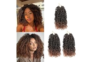 MLETULIPS Yanky Twist Crochet Hair Pre-twisted Fluffy Spring Mini Twist Short Passion Twist Crochet Hair Senegalese Twist Curly Pre-Looped Crochet Braiding Hair (1B/30#, 8 cali (zestaw 3)