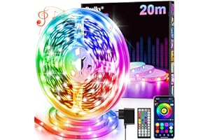 REALKY Luces LED Habitación, Tira LED 20 Metros, Tiras LED RGB Control de Remoto y App 16 Milliones de Colores LED Strip lights, Sincronización Musical Bluetooth, Luces de Tiras Led Para Fiesta Hogar TV Ba