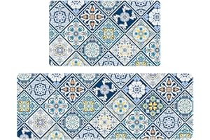 Fiita Küchenmatten 2 Stück,küchenteppich waschbar rutschfest, Teppich küche mit Ölfest und Wasserdicht, Komfort Pflegeleicht Für Küche Staubdicht Fußmatte (45x75CM + 45x120CM)