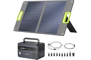 CTECHI Portable Power Station 300W with 60W Solar Panel, LiFePo4 Battery Backup Power Supply, Foldable Solar Charger for Outages, Camping and Off-Grid Power