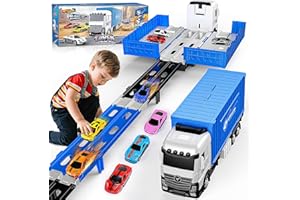 iKidiki Circuit Voiture Enfant 2 3 4 5 6 Ans, Transporteur Voiture Enfants Jouet Enfant 2 3 4 5 6 Ans Garcon Cadeau Garcon 2 3 4 5 Ans, 156CM Camion de Transport avec 8 Mini Cars