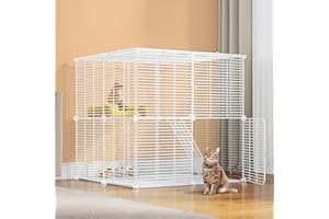 YITAHOME Cats Cage Indoor/Outdoor with Metal Wire Dense, 71x71x71cm DIY Cats Enclosures Catio with Ladder, Metal Kitty Playpen 2-Tiers Kennels Pet Crate, Animals Cage for Bunny, Chinchilla