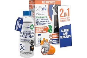 CAFFENU Nespresso Compatible Descaling Kit With Cleaning Capsules. 200ml Descaler Solution & 4 Cleaning Pods. Provides Hotter, Better Tasting Coffee. 4 Months Supply.