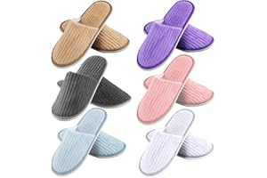 Nizirioo 6 paia di pantofole per ospiti, in spugna, lavabili e antiscivolo, in tessuto non tessuto corallo, misura universale, 28,5 x 11 cm, per hotel, viaggi, casa, ospiti, Bianco Rosso Blu Viola