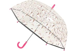 SMATI SMARTBULLE Parapluie Enfant Transparent Cloche - Bordure fluorescente : Résistant au vent ; Diamètre=71cm ; ouverture manuel ; Parapluie Fille ; Motif : LICORNE