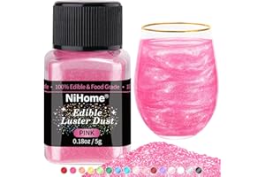 NiHome Edible Luster Dust Glitter Powder Metallic Fancy Food Decorating Sprinkle Glimmery Brew Dust for Drink Wine Beverage Cake Dessert Home Bakery Restaurant Vegan Allergen-Free (Pink, 5g/0.18oz)