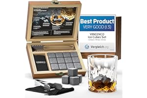 VINENCO Cubetti di Ghiaccio Riutilizzabili, Set Pietre Acciaio da Whisky Refrigeranti + Pinza + Bustina | Idea Regalo Donna Uomo, Aperitivo Accessori Bar: Cocktail Whiskey Festa Compleanno