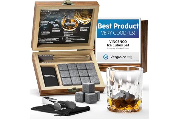 Whisky Stones Set - Återanvändbara Isbitar I Rostfritt Stål + Tong + Väska | Premium Cooling Rocks Presentpaket: Chilling Cocktails & Alla Drycker, Cognac Scotch Bourbon Whisky