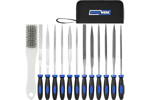 EffektWerk - 12 pc Needle File Set for Wood, Metal, Plastic - 160x4mm - Round, Half Round, Square, Triangle, Flat and Warding