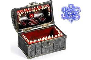 DNDND Large Size Mimic Chest Dice Storage Box Holds 6 Sets Polyhedral Dice, Great Gift for Dungeons and Dragons Players, DM Masters RPG Gaming