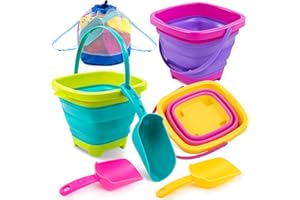 Sloosh 3er Pack Faltbarer Sandspielzeug Set - Eimer mit Sandschaufeln und Rücksack für Kinder Kleinkinder Strandspielzeug,Camping, Reisen und Angeln Wassereimer